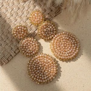 ANTHROPOLOGIE | Round blush sparkly bead statement  drop earrings